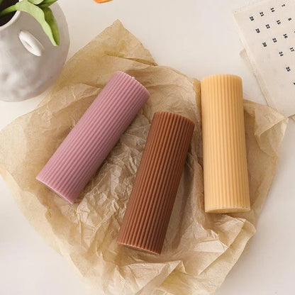 Handmade Pillar Cylindrical Candle 1 pcs │ Woolen Texture Decorative Long Candles - Besontique