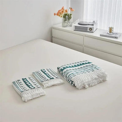 High-end Striped Cut Furball Bedding Set │ Modern Boho Quilt with Tassels Bed Duvet cover Pillow case - Besontique Home