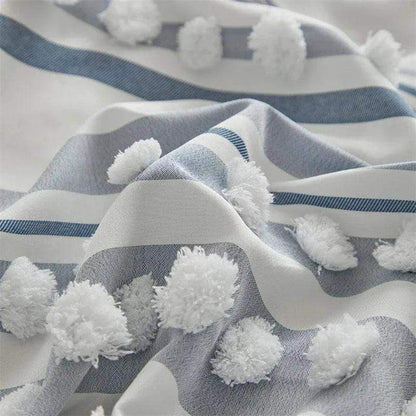 High-end Striped Cut Furball Bedding Set │ Modern Boho Quilt with Tassels Bed Duvet cover Pillow case - Besontique Home