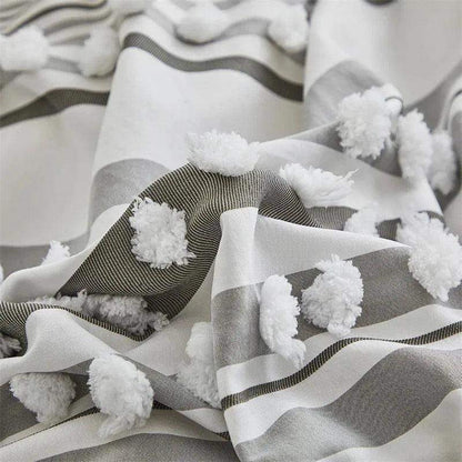 High-end Striped Cut Furball Bedding Set │ Modern Boho Quilt with Tassels Bed Duvet cover Pillow case - Besontique Home