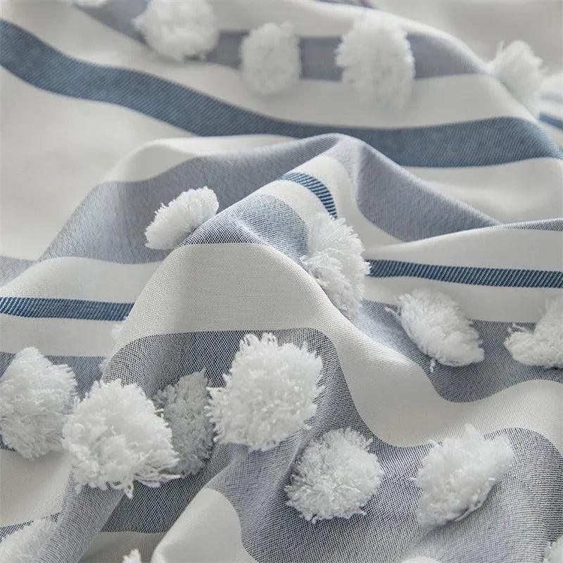 High-end Striped Cut Furball Bedding Set │ Modern Boho Quilt with Tassels Bed Duvet cover Pillow case - Besontique Home