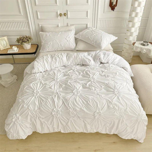 High End Three-dimensional Pinch Pleated Bedding Set │ Modern Boho Quilt Bed Duvet cover Pillow case - Besontique