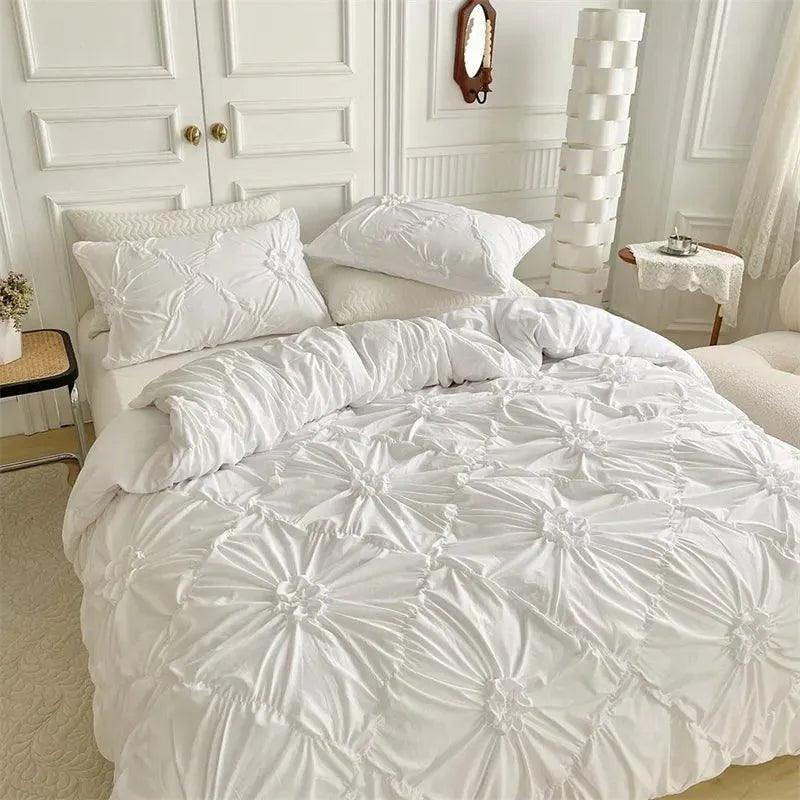 High End Three-dimensional Pinch Pleated Bedding Set │ Modern Boho Quilt Bed Duvet cover Pillow case - Besontique Home