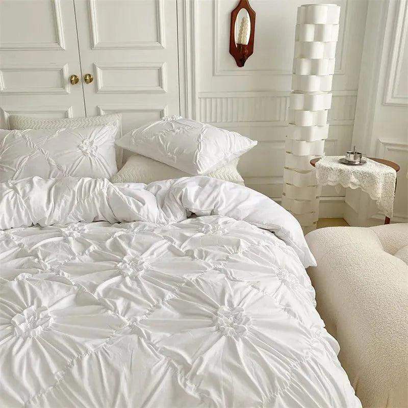 High End Three-dimensional Pinch Pleated Bedding Set │ Modern Boho Quilt Bed Duvet cover Pillow case - Besontique Home