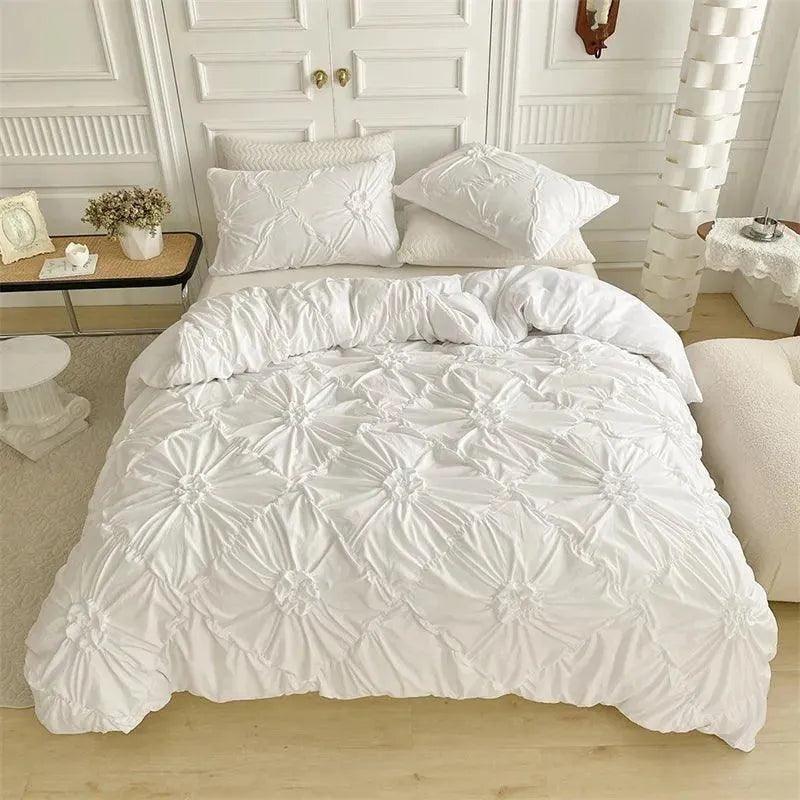 High End Three-dimensional Pinch Pleated Bedding Set │ Modern Boho Quilt Bed Duvet cover Pillow case - Besontique Home