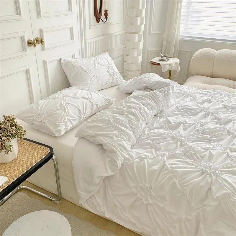 High End Three-dimensional Pinch Pleated Bedding Set │ Modern Boho Quilt Bed Duvet cover Pillow case - Besontique Home