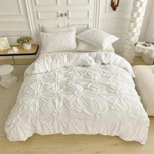 High End Three-dimensional Pinch Pleated Bedding Set │ Modern Boho Quilt Bed Duvet cover Pillow case - Besontique Home