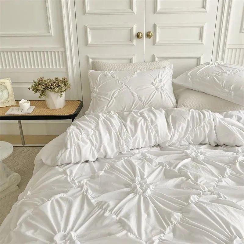 High End Three-dimensional Pinch Pleated Bedding Set │ Modern Boho Quilt Bed Duvet cover Pillow case - Besontique Home