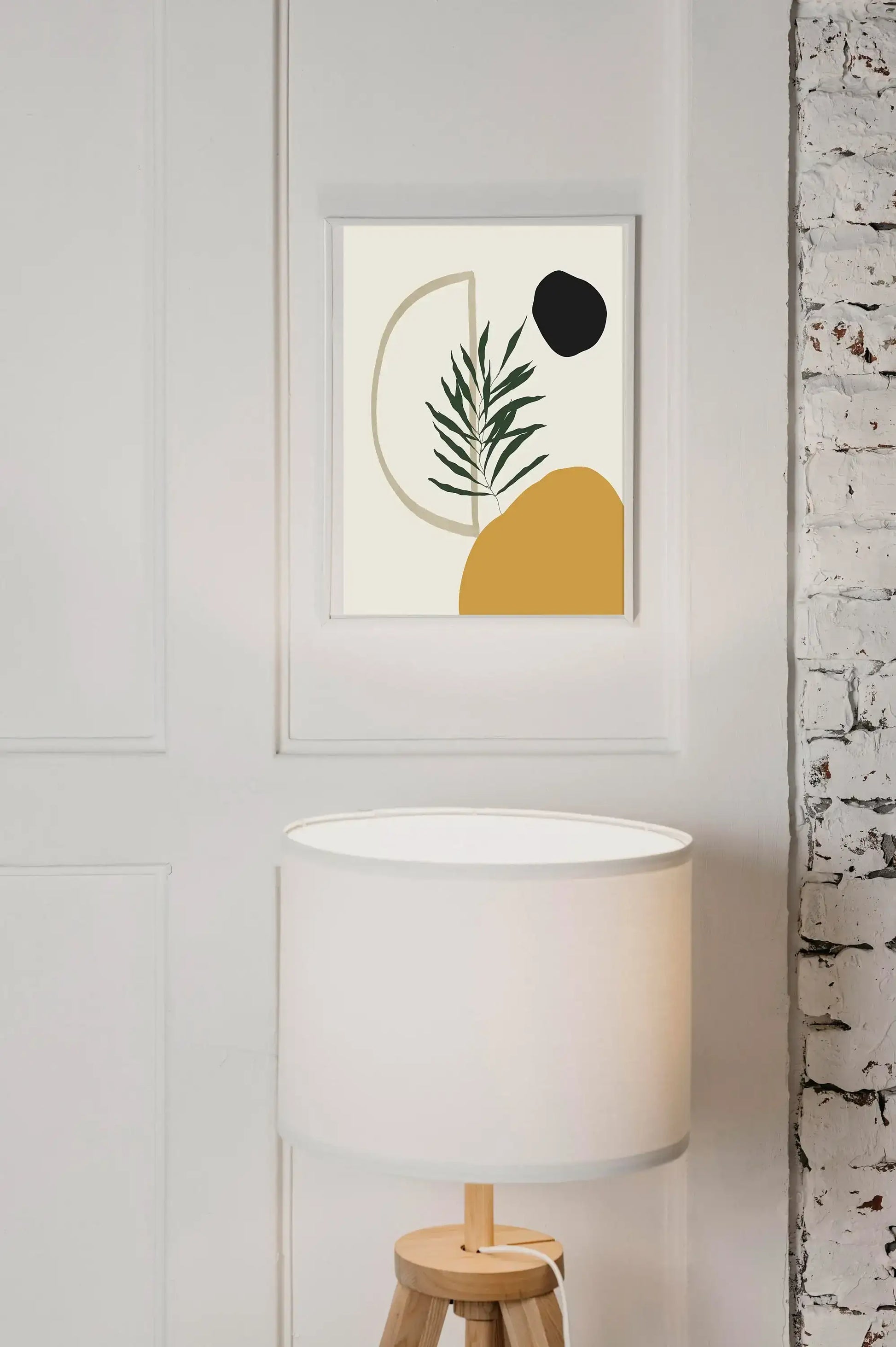 Modern Botanical Digital Prints, Boho Plants Abstract Wall Art, Geometric Poster, Neutral Yellow Green Black Printable Art - Besontique Home