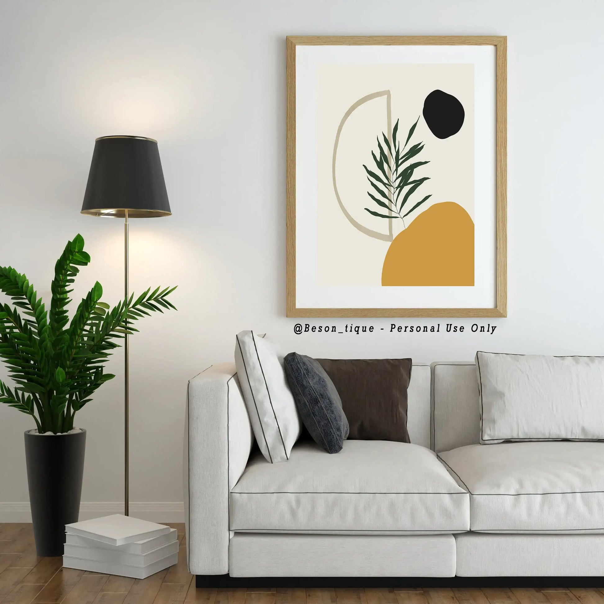 Modern Botanical Digital Prints, Boho Plants Abstract Wall Art, Geometric Poster, Neutral Yellow Green Black Printable Art - Besontique Home