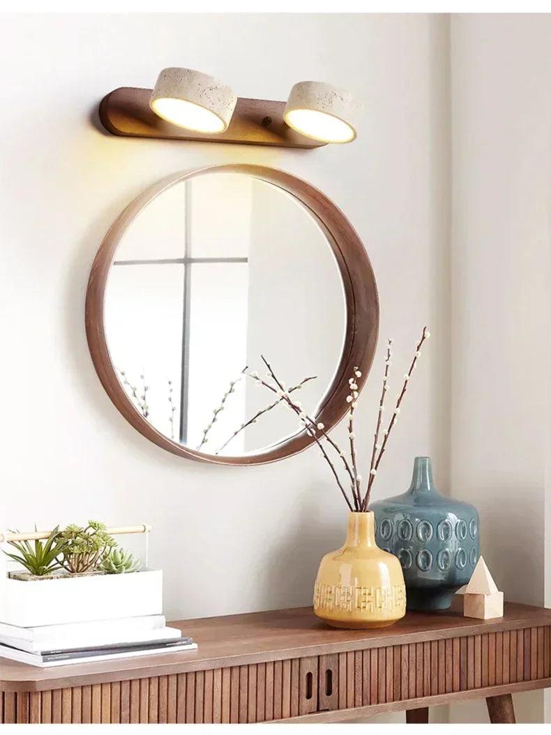 Japandi Natural Stone Mirror Front Wall Lighting │ Modern Style Round LED Wall Light for Bathroom - Besontique Home