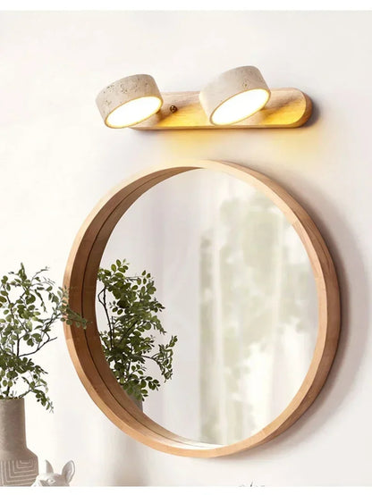 Japandi Natural Stone Mirror Front Wall Lighting │ Modern Style Round LED Wall Light for Bathroom - Besontique Home