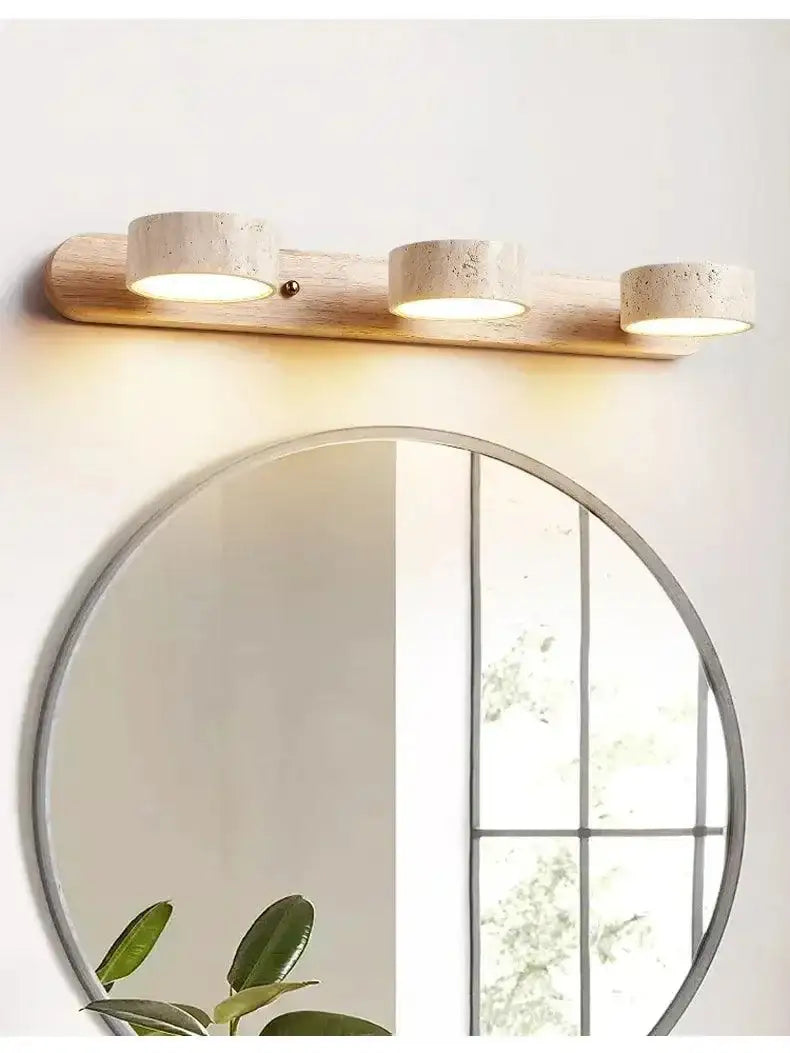 Japandi Natural Stone Mirror Front Wall Lighting │ Modern Style Round LED Wall Light for Bathroom - Besontique Home
