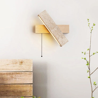 Japandi Natural Stone Wood Rectangular Wall Lighting With Pull Switch │ Modern LED Rotatable Sconce Wall Light - Besontique Home