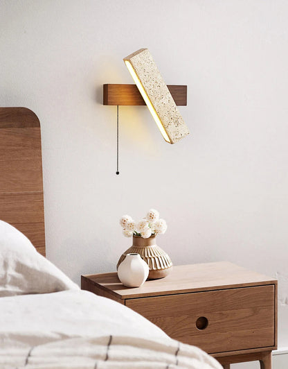 Japandi Natural Stone Wood Rectangular Wall Lighting With Pull Switch │ Modern LED Rotatable Sconce Wall Light - Besontique Home