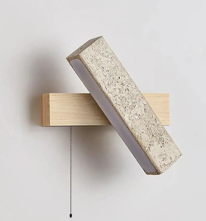 Japandi Natural Stone Wood Rectangular Wall Lighting With Pull Switch │ Modern LED Rotatable Sconce Wall Light - Besontique Home