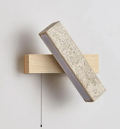Japandi Natural Stone Wood Rectangular Wall Lighting With Pull Switch │ Modern LED Rotatable Sconce Wall Light - Besontique Home