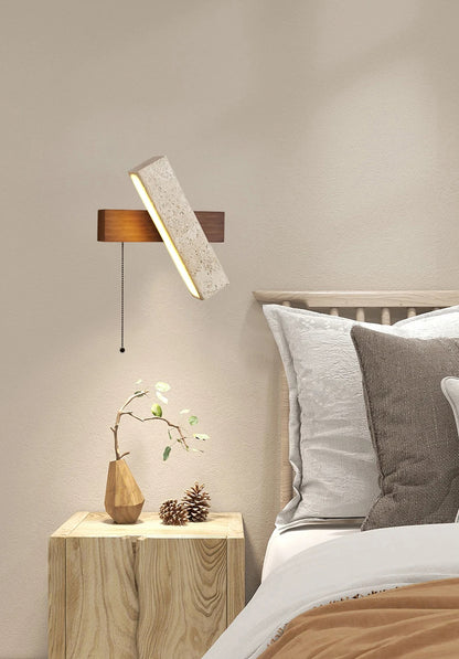 Japandi Natural Stone Wood Rectangular Wall Lighting With Pull Switch │ Modern LED Rotatable Sconce Wall Light - Besontique Home