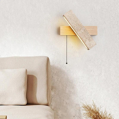 Japandi Natural Stone Wood Rectangular Wall Lighting With Pull Switch │ Modern LED Rotatable Sconce Wall Light - Besontique Home