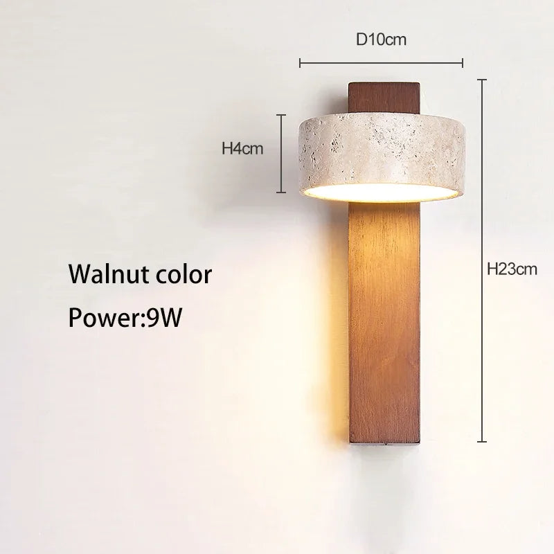 Japandi Natural Stone Wood Wall Lighting With Pull Switch │ Modern Vintage Style Round LED Sconce Wall Light - Besontique Home