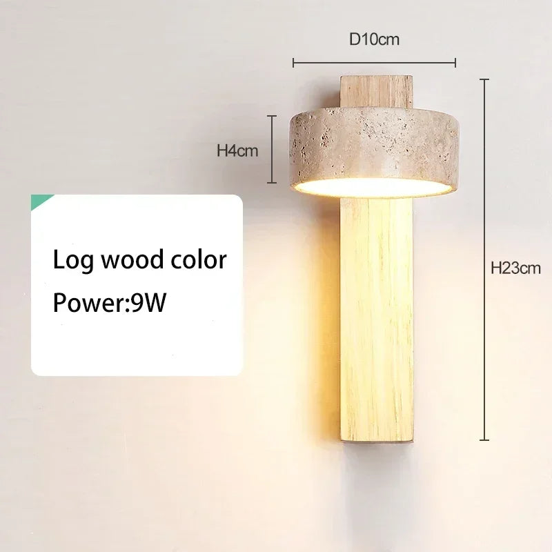Japandi Natural Stone Wood Wall Lighting With Pull Switch │ Modern Vintage Style Round LED Sconce Wall Light - Besontique Home