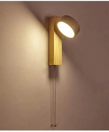 Japandi Natural Stone Wood Wall Lighting With Pull Switch │ Modern Vintage Style Round LED Sconce Wall Light - Besontique Home