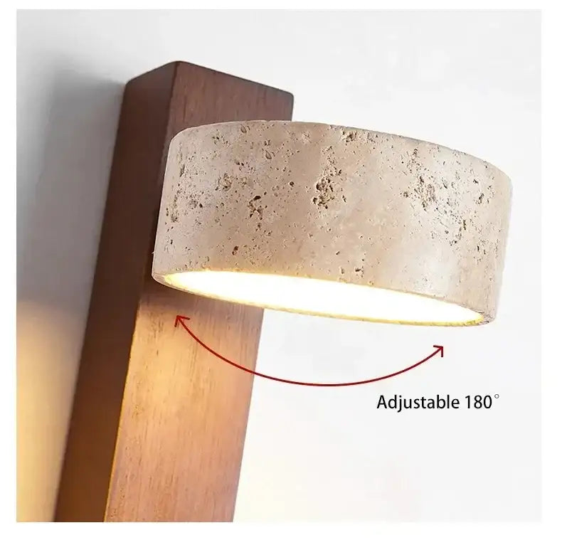 Japandi Natural Stone Wood Wall Lighting With Pull Switch │ Modern Vintage Style Round LED Sconce Wall Light - Besontique Home