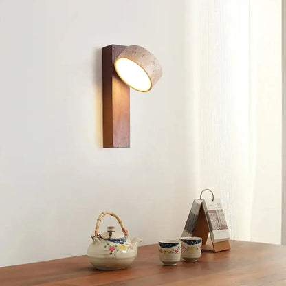 Japandi Natural Stone Wood Wall Lighting With Pull Switch │ Modern Vintage Style Round LED Sconce Wall Light - Besontique Home