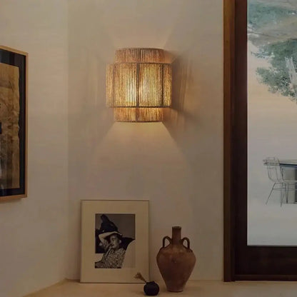 Japandi Rattan Weaving Wall Lamp Shade │ Modern Retro Design Hemp Rope Minimal Hallway Light - Besontique Home