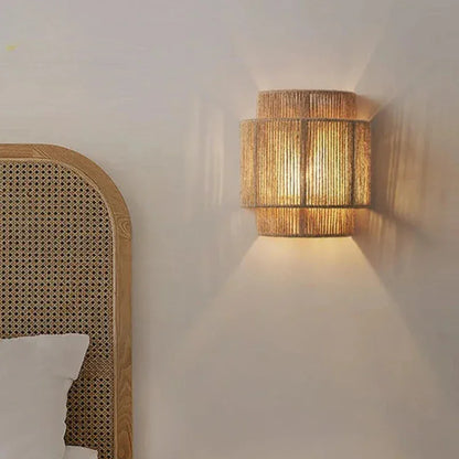 Japandi Rattan Weaving Wall Lamp Shade │ Modern Retro Design Hemp Rope Minimal Hallway Light - Besontique Home