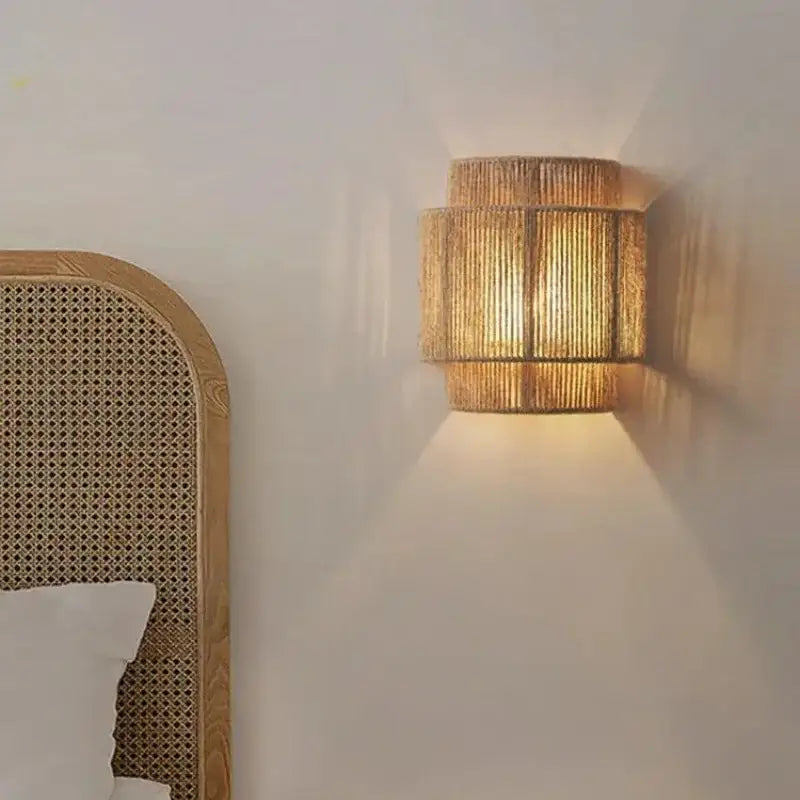 Japandi Rattan Weaving Wall Lamp Shade │ Modern Retro Design Hemp Rope Minimal Hallway Light - Besontique Home