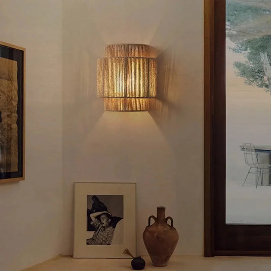 Japandi Rattan Weaving Wall Lamp Shade │ Modern Retro Design Hemp Rope Minimal Hallway Light - Besontique Home