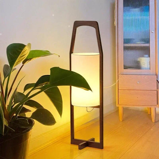 Japandi Vintage Wood Fabric Floor Lamp │ Modern Art LED Home Mood Stand Light - Besontique Home