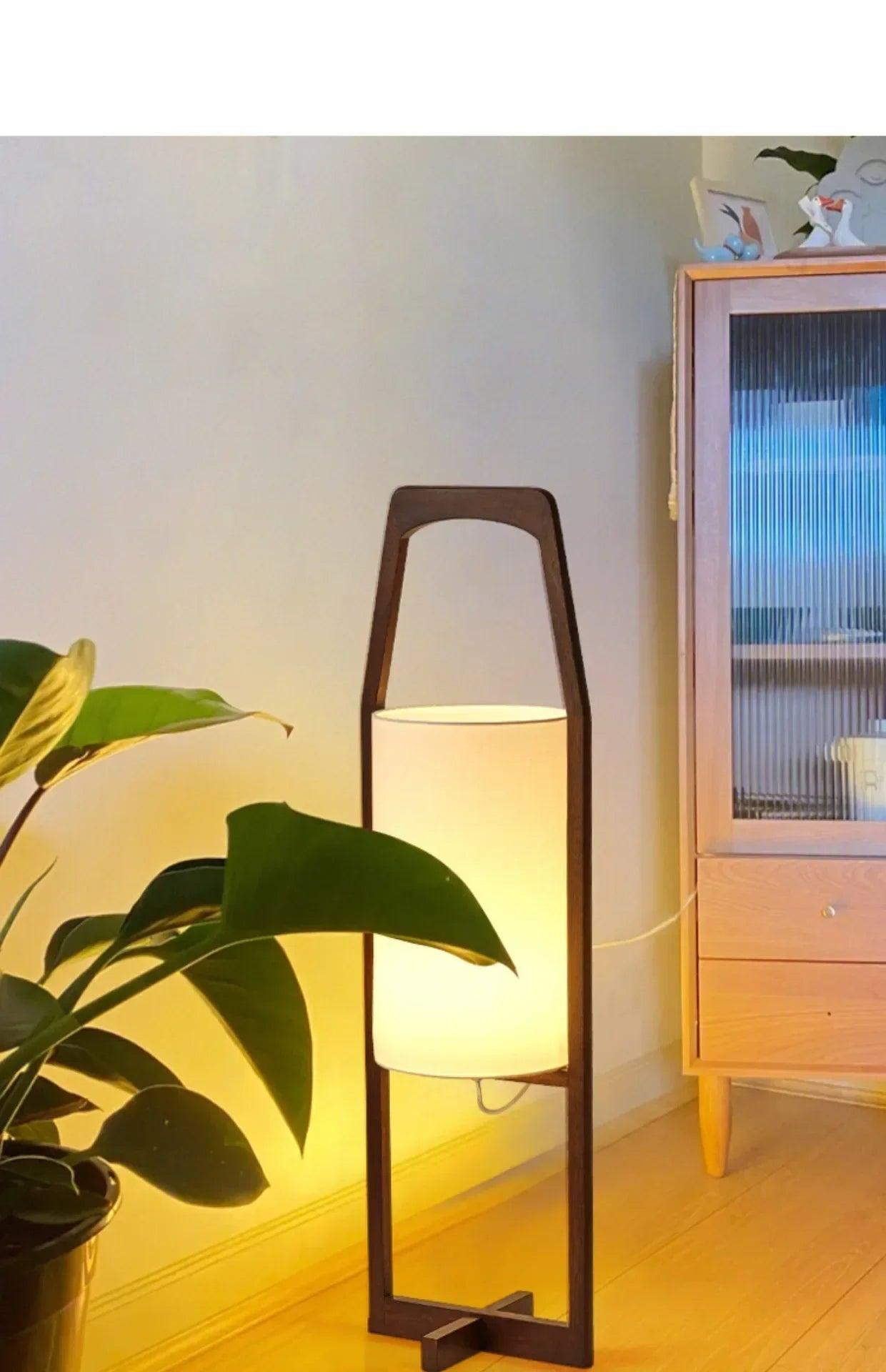 Japandi Vintage Wood Fabric Floor Lamp │ Modern Art LED Home Mood Stand Light - Besontique Home