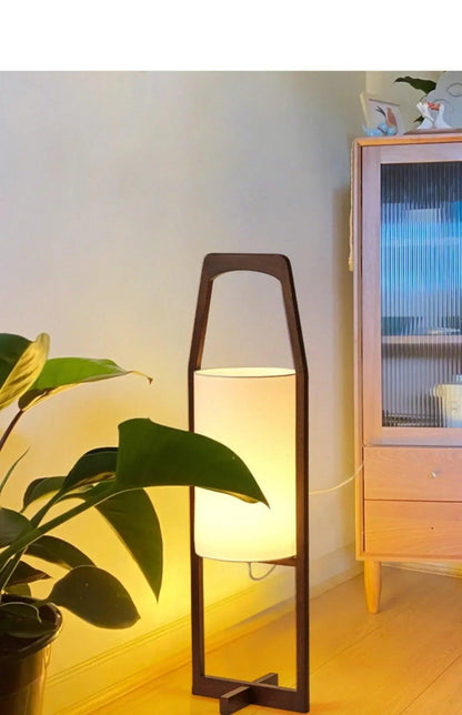 Japandi Vintage Wood Fabric Floor Lamp │ Modern Art LED Home Mood Stand Light - Besontique Home