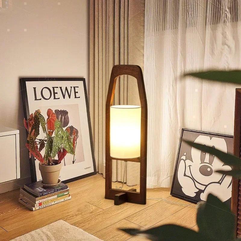 Japandi Vintage Wood Fabric Floor Lamp │ Modern Art LED Home Mood Stand Light - Besontique Home