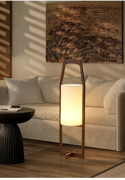 Japandi Vintage Wood Fabric Floor Lamp │ Modern Art LED Home Mood Stand Light - Besontique Home