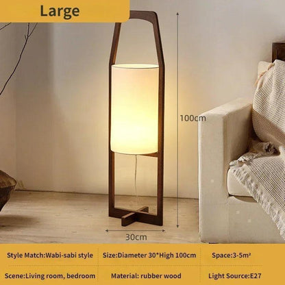 Japandi Vintage Wood Fabric Floor Lamp │ Modern Art LED Home Mood Stand Light - Besontique Home