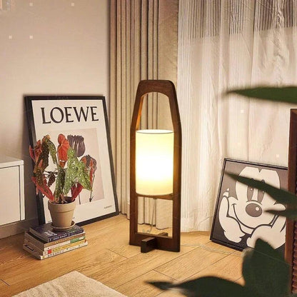 Japandi Vintage Wood Fabric Floor Lamp │ Modern Art LED Home Mood Stand Light - Besontique Home