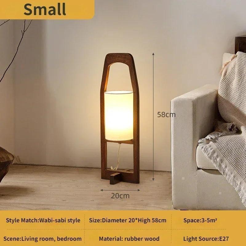 Japandi Vintage Wood Fabric Floor Lamp │ Modern Art LED Home Mood Stand Light - Besontique Home