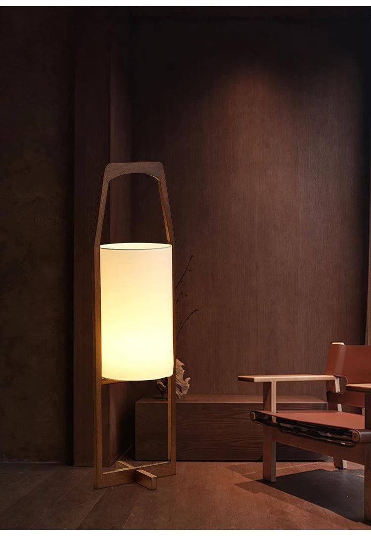 Japandi Vintage Wood Fabric Floor Lamp │ Modern Art LED Home Mood Stand Light - Besontique Home