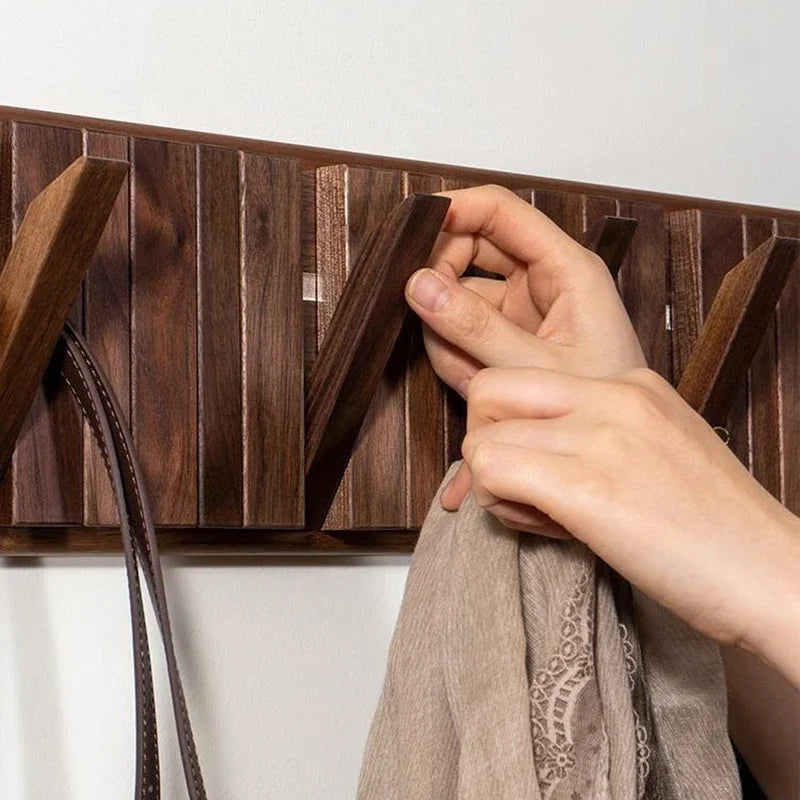 Japandi Walnut Wood Wall Hanging Hooks Hanger │ Modern Rack for Clothes Bags Coat │ Entrance Door Home Decoration - Besontique Home