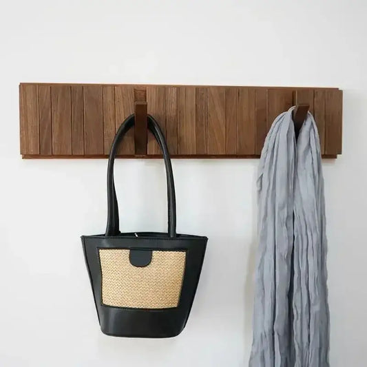 Japandi Walnut Wood Wall Hanging Hooks Hanger │ Modern Rack for Clothes Bags Coat │ Entrance Door Home Decoration - Besontique Home