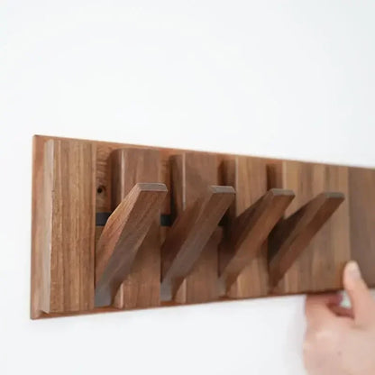 Japandi Walnut Wood Wall Hanging Hooks Hanger │ Modern Rack for Clothes Bags Coat │ Entrance Door Home Decoration - Besontique Home