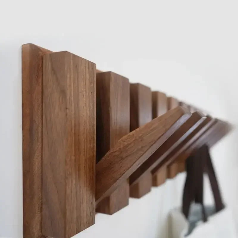 Japandi Walnut Wood Wall Hanging Hooks Hanger │ Modern Rack for Clothes Bags Coat │ Entrance Door Home Decoration - Besontique Home