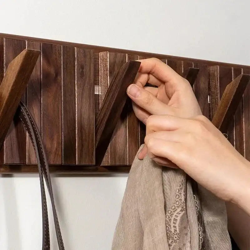 Japandi Walnut Wood Wall Hanging Hooks Hanger │ Modern Rack for Clothes Bags Coat │ Entrance Door Home Decoration - Besontique Home