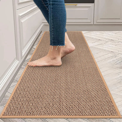 Faux Woven Washable Non-slip Kitchen Rug │ Faux Sisal Running Floor Mat