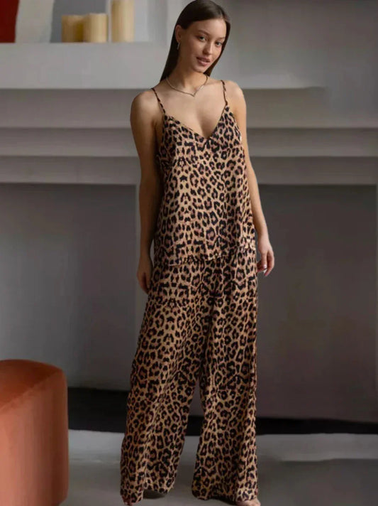 Leopard Printed Tank Top Pants Homewear 2 Piece Set - Besontique Home