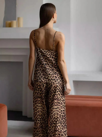 Leopard Printed Tank Top Pants Homewear 2 Piece Set - Besontique Home
