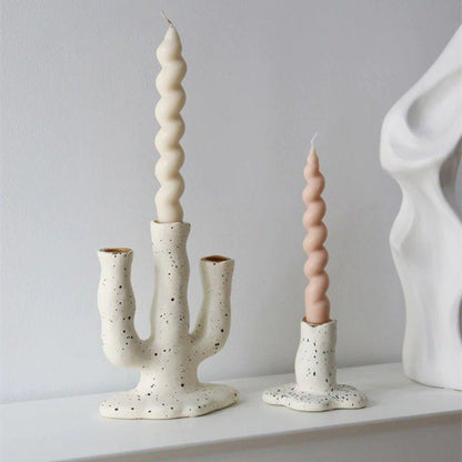 Long Spiral Pillar Candles 2 pcs (White / Beige / Coffee) │ Handmade Natural Soy Wax Candles - Besontique